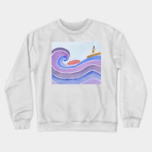 Abstract Surf-Art with Female Surfer Crewneck Sweatshirt